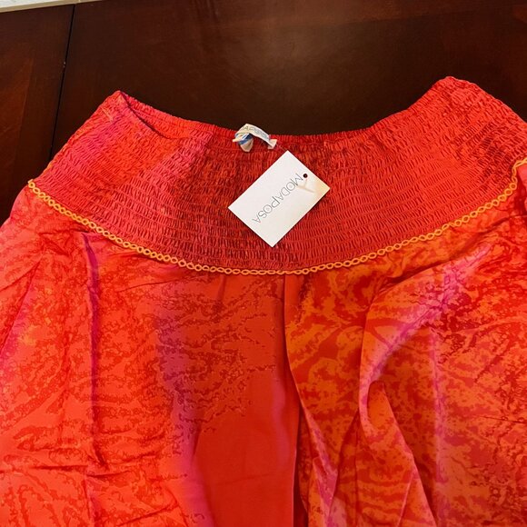 Modaposa 2-Pcs Wide Leg Pants Smocked Waist & Matching Beach Bag Orange Boho - Picture 3 of 10